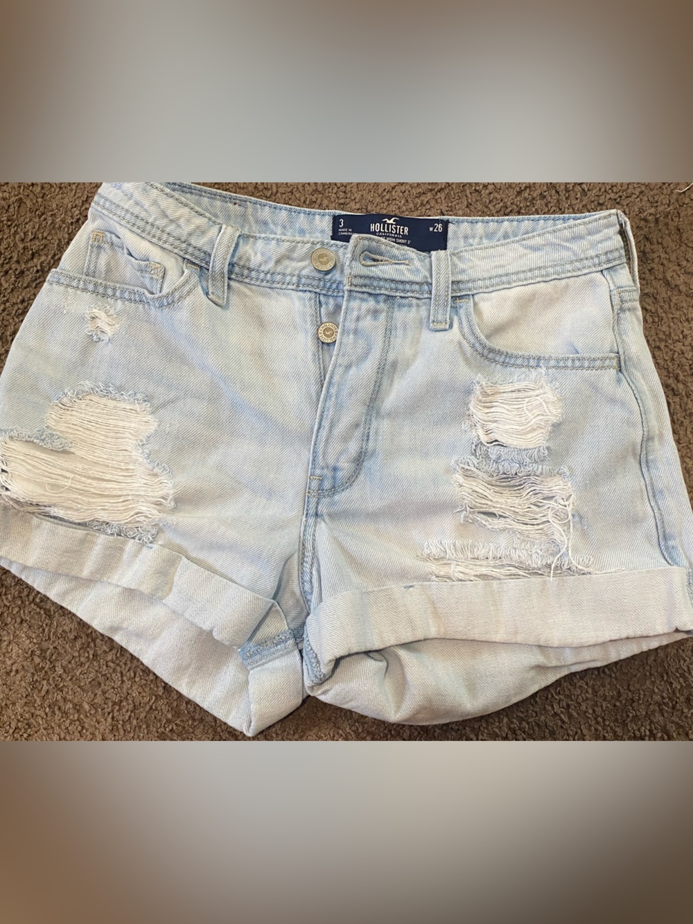 Hollister Light Wash High-Rise Mom Distressed Denim 100% Cotton Short